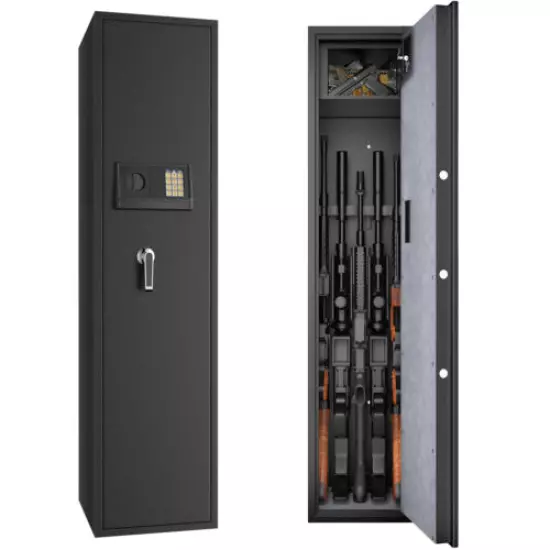 Large Rifle Safe Quick Access 5-Gun Storage Cabinet w/ Pistol Lock Box