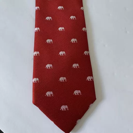 Tommy Hilfiger Mens Neck Tie 100% Silk Red White Elephants 3" NWT