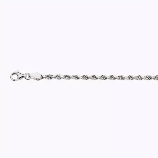 10k White Gold 1mm-12mm Solid D/Cut Rope Chain Necklace Bracelet Size 7"-30"