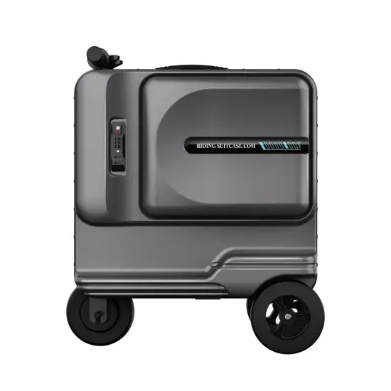 Silver electric ride on suitcase/riding suitcase, TSA approved carry on luggage