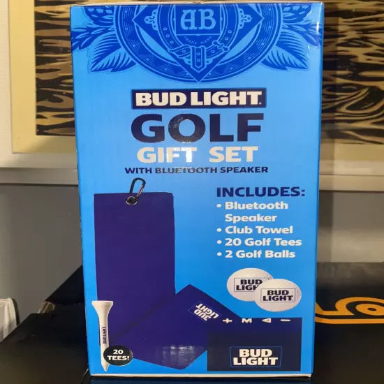 Bud Light Golf Gift Set W/Bluetooth Speaker, Club Towel, 20 Golf Fees, 2 Balls