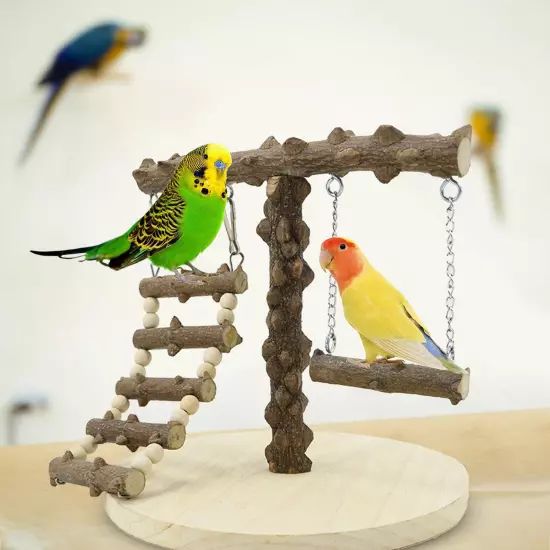 Bird Play Stand Cockatiel Playground Parrot Wood Perch Gym Toy Swing With Ladder