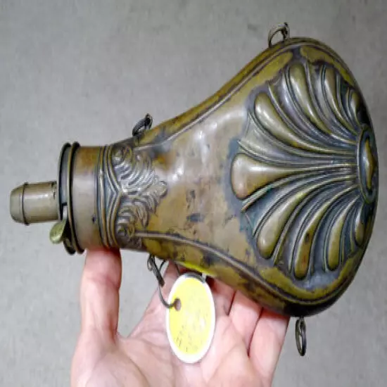 ANTIQUE American Cap CIVIL WAR Era HUNTING Brass Copper BLACK POWDER FLASK Horn