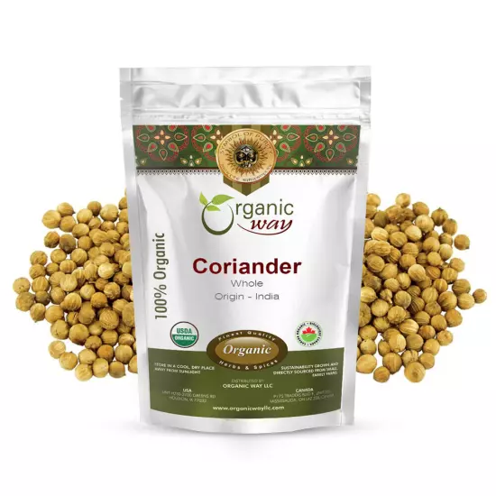 Organic Way Coriander Whole - Adds Flavour | Organic, Kosher & USDA Certified