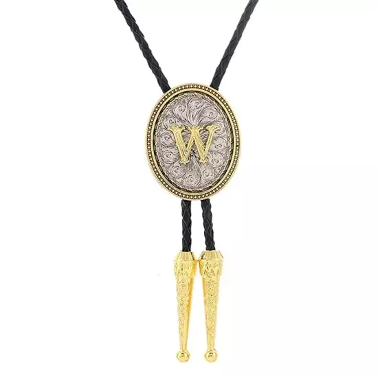 Bolo tie for Men Western Cowboy Golden Initial Letter A to Z Costume Bolo ties