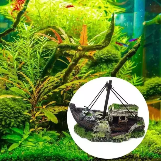 Aquarium Shipwreck Decoration Resin Sunken Ship Wreck Fish Tank Cave Decor H1