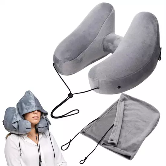 Inflatable Travel Pillow Set for Airplane - Neck Pillow for Airplane With Hat