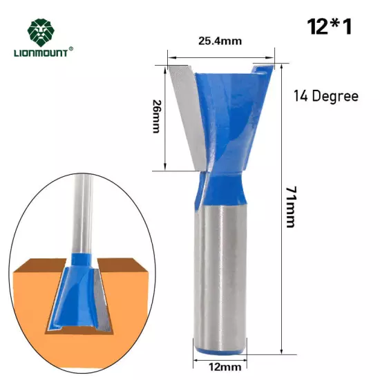 1/4" 12mm 1/2" Shank Dovetail Router Bit Set 1PC/6PCS 8 Degree 14 Degree