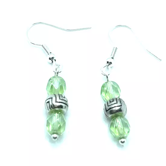 Brighton Nexus Etched Silver & Green Crystal Beads Dangle Custom Earrings