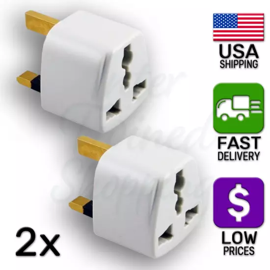 2 x EUROPE/USA/AUSTRALIA to UK GB ENGLAND AC POWER PLUG ADAPTER TRAVEL CONVERTER