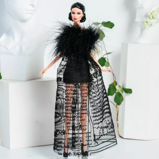 Black Style 1/6 Doll Clothes Handmade Wedding Dress 11.5" Dolls Outfits Gown Toy