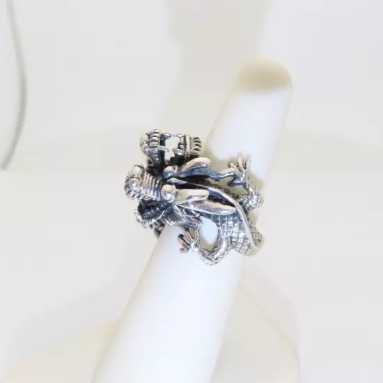 Dragon Ring Sterling Silver Double Serpent Wrap Around Adjustable Size 6.5 SR014