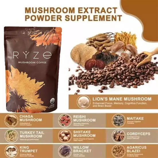 2024 New RYZE Mushroom Coffee Organic Coffee 30 Servings in one Pack - No odor