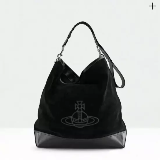 New~Vivienne Westwood Orb plaque Black Tote Hobo Bag