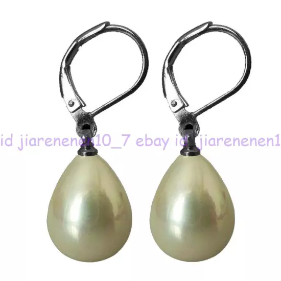 Pretty 12x16mm Real South Sea Shell Pearl Teardrop Leverback Dangle Earrings AAA