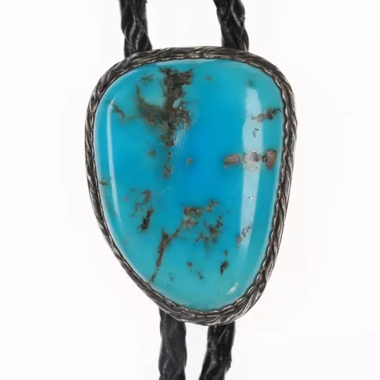 Vintage Native American sterling and Kingman turquoise bolo tie