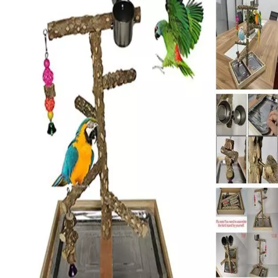  Bird Perch Natural Wood Stand Toy Parrot Play Stand Platform Bird Cage Branch 