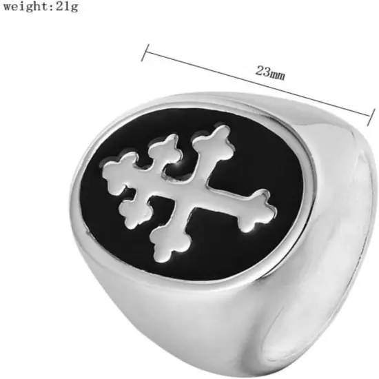 Stainless Steel Men's Cross of Lorraine Ring Knights Templar Crusader Jewelry