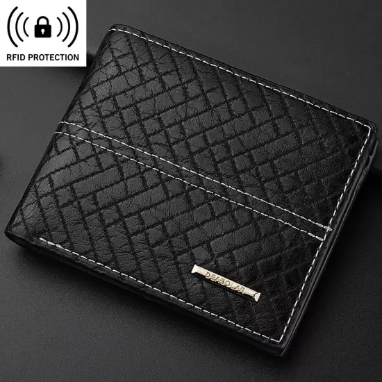 Men's Black Genuine Leather Wallet RFID Blocking Slim Bifold Card Holder Purse