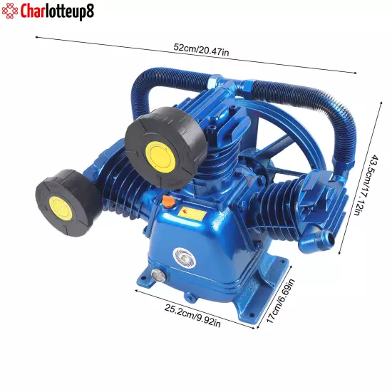 175PSI 10HP 7.5KW W Style 3-Cylinder Air Compressor Pump Motor Head Double Stage