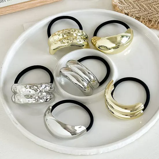 Gold/Silver Hammered Arch Pony Rhodium Hairband Ponytail Hair Cuff ☃