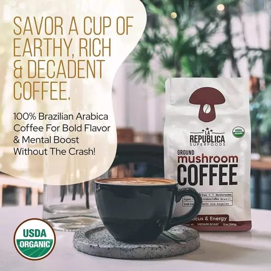 La Republica Ground Mushroom Coffee (USDA Organic Fair-Trade Brazil) 60 Servings