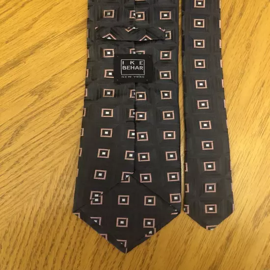 Ike Behar Silk Tie, Black Pink & White Geometric Squares