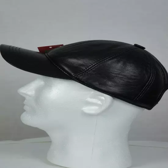 New 100% Genuine Real Lambskin Black Leather Baseball Cap Hat Sports Visor NWT