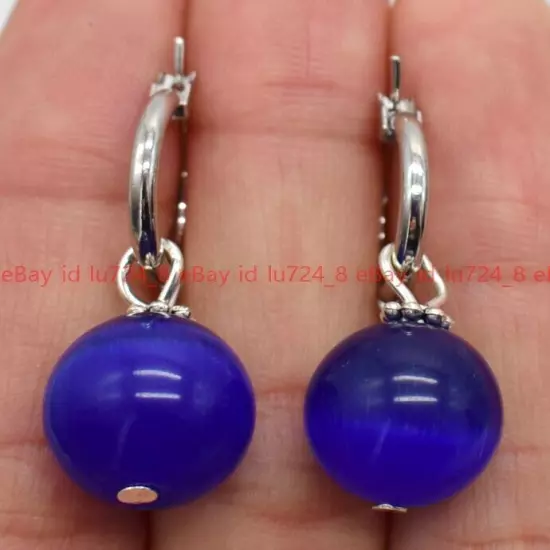 8/10/12mm Natural Multicolor Gemstone Round Beads Silver Leverback Earrings