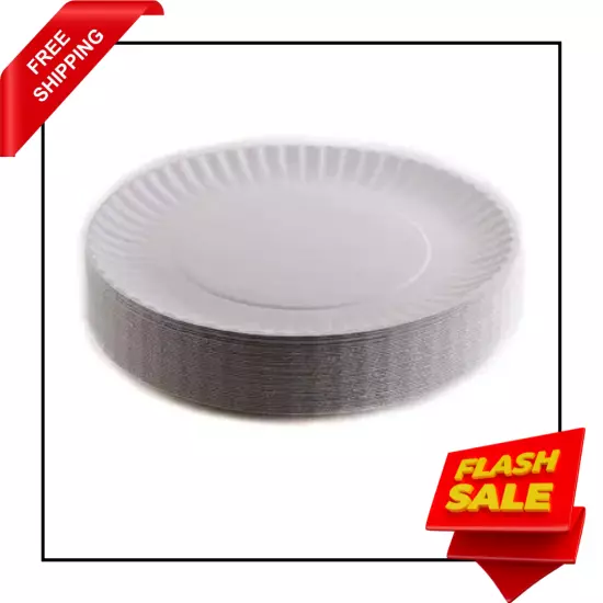 12 PCS Disposable 8" White Paper Plates - Stackable, Microwave-Free Shipping