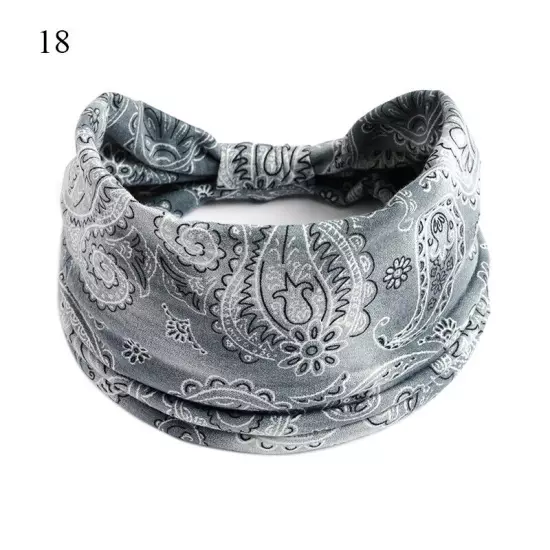 Women Boho Flower Print Wide Headband Vintage Knot Elastic Turban Headwrap *