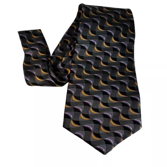 SETAZONE Mens 100% Silk Black With Multicolor Pattern