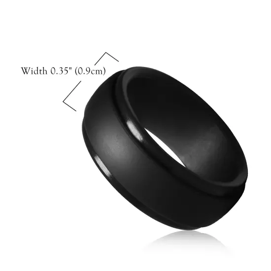 Men's Black Polish 9mm Silicone Wedding Ring Band Rubber Promise Engagement