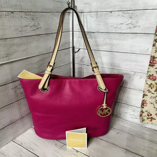 NWT Michael Kors Jet Set Raspberry Pebbled Leather Medium Tote 38T6XTTT2L