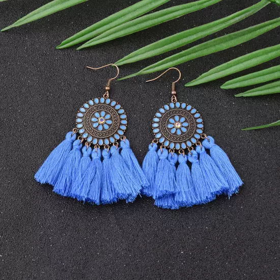 Fashion Women Bohemian Earrings Long Tassel Fringe Drop Dangle Ear Stud Jewelry