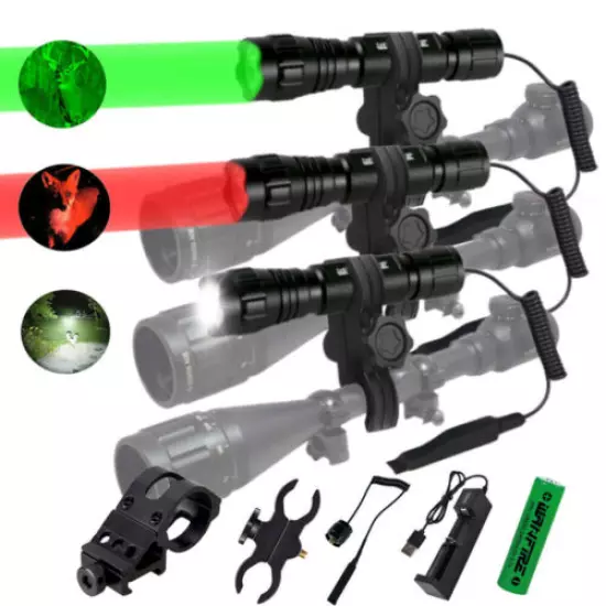 300yd Hunting Flashlight LED Red /Green Light Coyote Hog Pig Varmint Predator