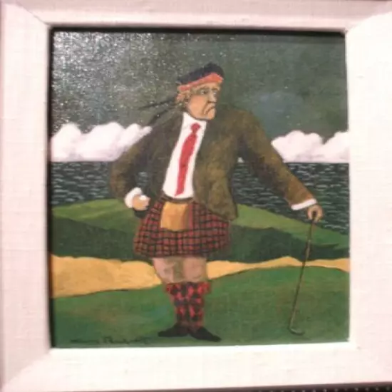 2 Hand Signed 9" X 11" Golfer Hand Crafted Paintings, Free Shipping