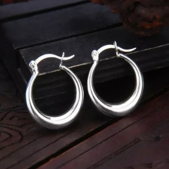 925 Sterling Silver Filled Oval Moon Shaped Ladies Fashion Hoops women's New