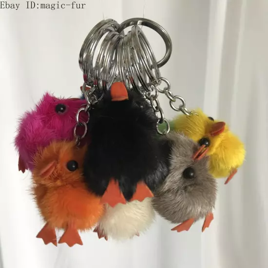 2/6/10 pcs critters Real Mink Fur Chick Duck Phone Bag Pendant Car Keychain