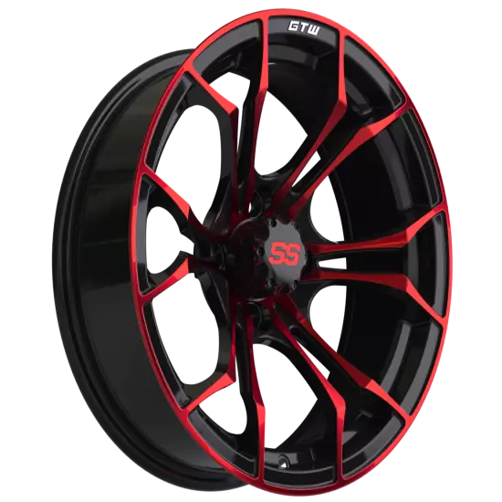 Set of 4 GTW 15" Spyder Red/Black Golf Cart Wheels on 22" Fusion Street Tires