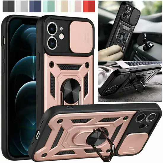 For iPhone 16 15 14 13 12 11 Hybrid Shockproof Case Camera Lens Cover Ring Stand