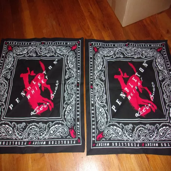 2 new Pendleton Whisky bandanas handkerchief scarf Let'er buck red black white