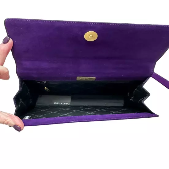 St. John Italy Purple Suede Shoulder Bag Evening Bag Vintage Gold Accents New