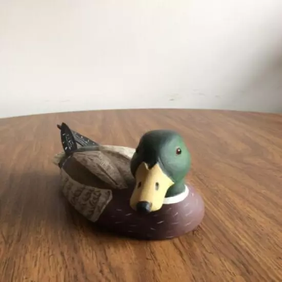 Wooden Hand Made Mallard Duck, 10 By 5, Glass Eyes