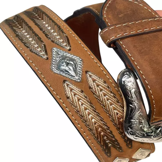 NACONA Womens Sz S Leather Belt with Arrow Lace and Diamond Concho Details