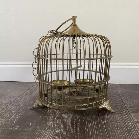 Vintage High Quality Brass Hanging Footed Birdcage