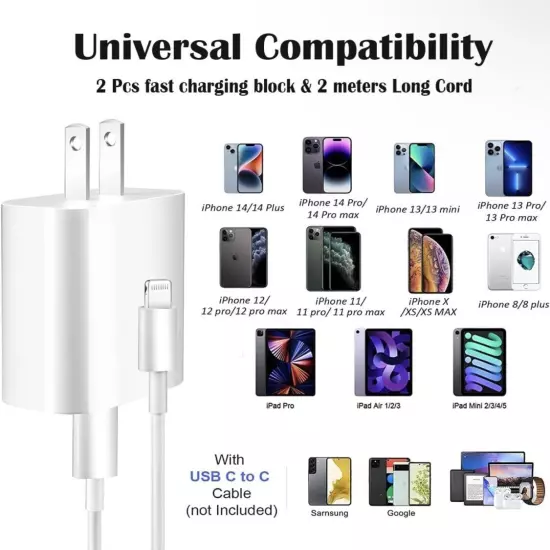 2 Pack Super Fast Charger Type C Wall Charger iPhone 14 13 12 11 X XS XR Pro Max