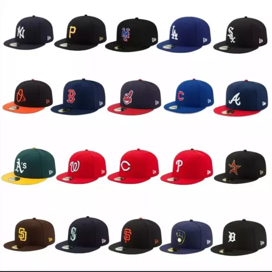 New MLB Fitted Hat Men's Baseball Solid Hat 5950 59FIFTY Basic Stitched Hat