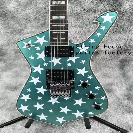 Mint Green Solid Electric Guitar White Star Chrome Part HH Open Pickup Fast Ship