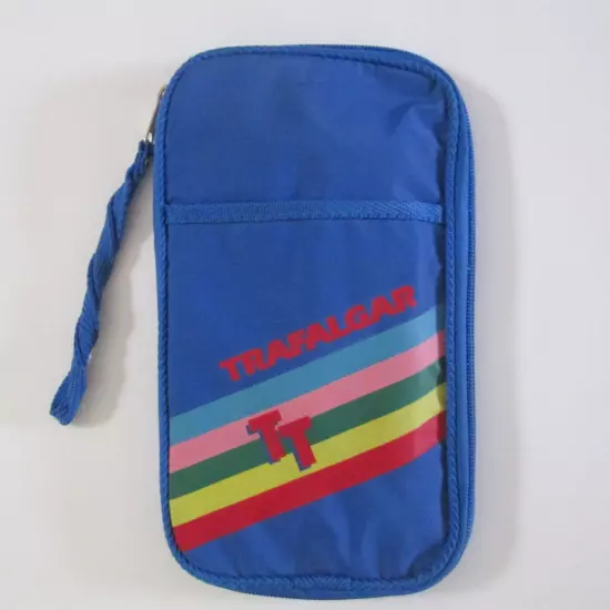 Vintage Trafalgar Travel Wallet Blue Rainbow Stripe Wristlet Strap 70s Style